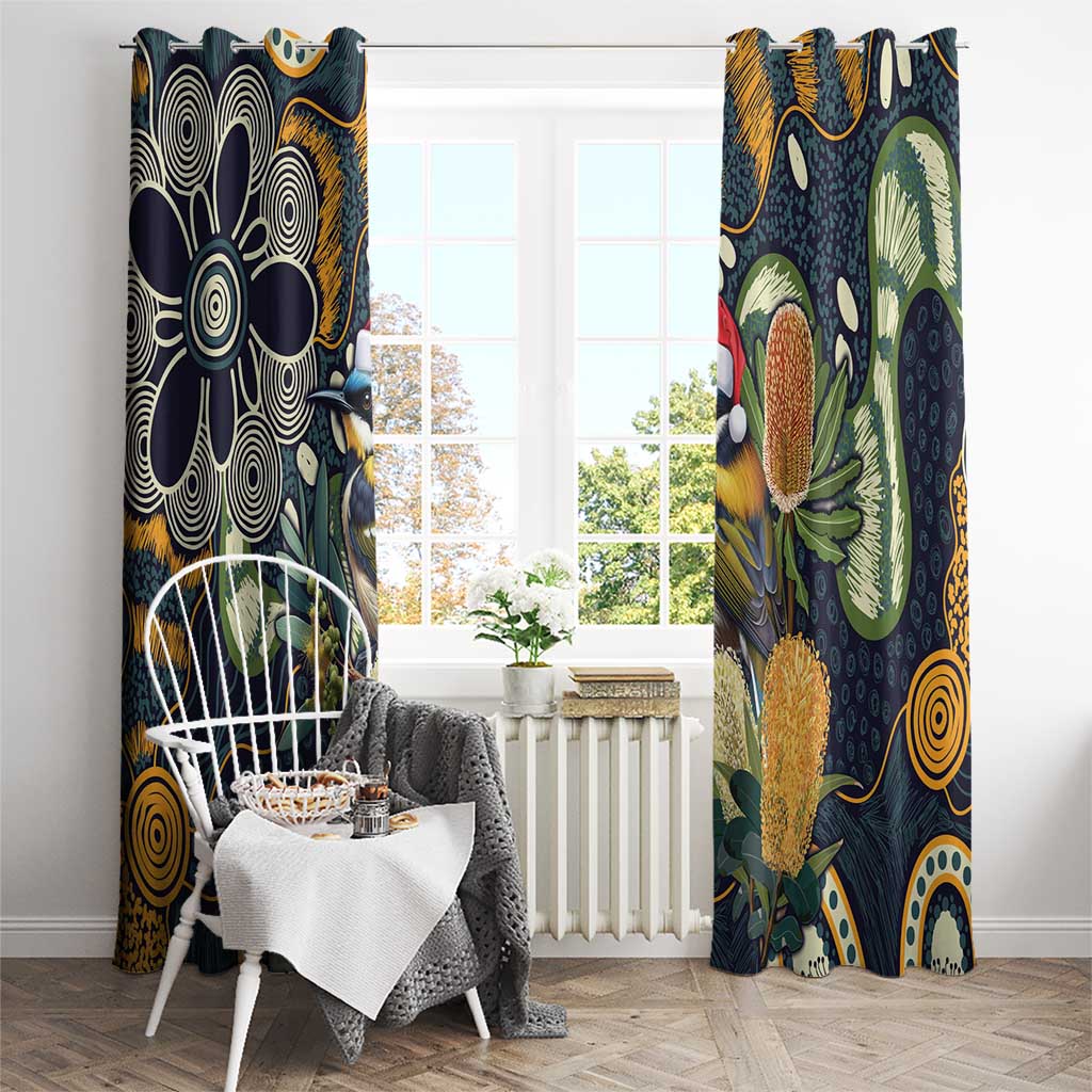 Aussie Honeyeaters Banksia Christmas Window Curtain Aboriginal Dots Painting Blue Motif - Aussie Hoodie