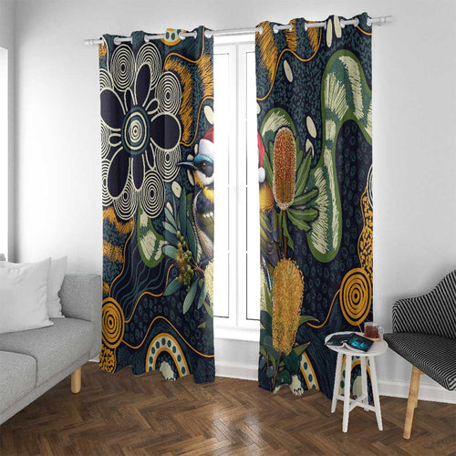 Aussie Honeyeaters Banksia Christmas Window Curtain Aboriginal Dots Painting Blue Motif - Aussie Hoodie