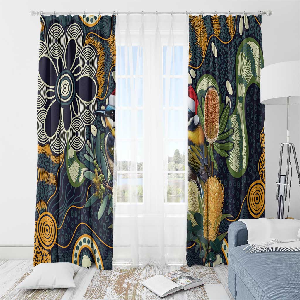 Aussie Honeyeaters Banksia Christmas Window Curtain Aboriginal Dots Painting Blue Motif - Aussie Hoodie