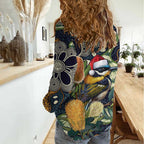 Aussie Honeyeaters Banksia Christmas Women Casual Shirt Aboriginal Dots Painting Blue Motif - Aussie Hoodie