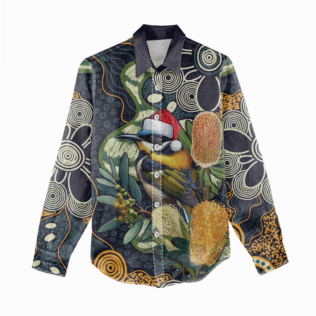 Aussie Honeyeaters Banksia Christmas Women Casual Shirt Aboriginal Dots Painting Blue Motif - Aussie Hoodie