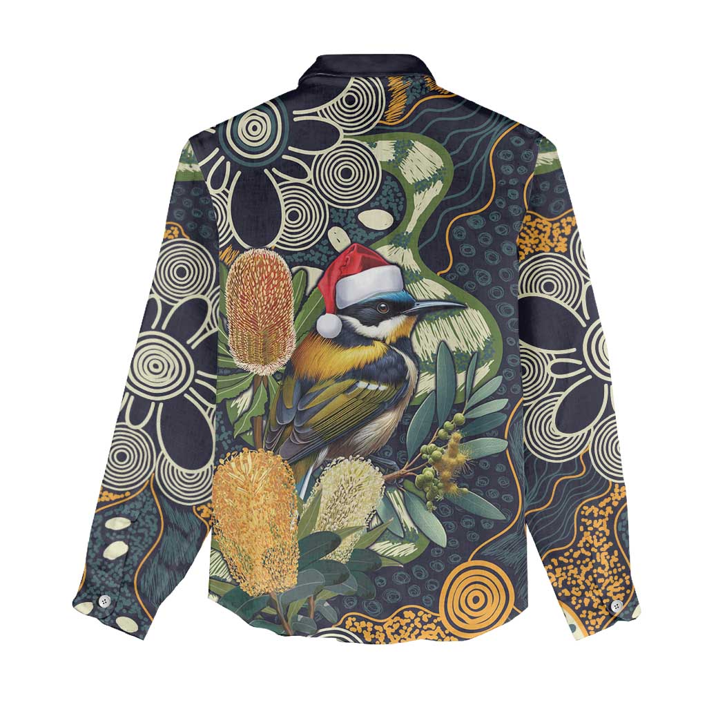 Aussie Honeyeaters Banksia Christmas Women Casual Shirt Aboriginal Dots Painting Blue Motif - Aussie Hoodie