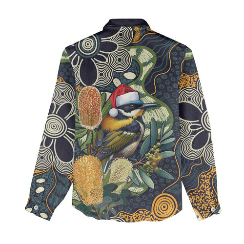Aussie Honeyeaters Banksia Christmas Women Casual Shirt Aboriginal Dots Painting Blue Motif - Aussie Hoodie