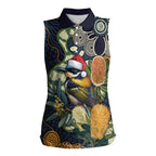 Aussie Honeyeaters Banksia Christmas Women Sleeveless Polo Shirt Aboriginal Dots Painting Blue Motif - Aussie Hoodie