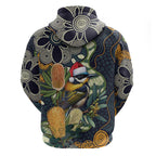 Aussie Honeyeaters Banksia Christmas Zip Hoodie Aboriginal Dots Painting Blue Motif - Aussie Hoodie