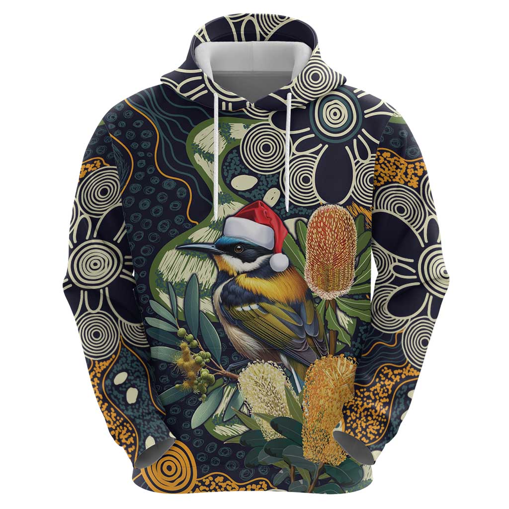 Aussie Honeyeaters Banksia Christmas Zip Hoodie Aboriginal Dots Painting Blue Motif - Aussie Hoodie