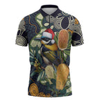 Aussie Honeyeaters Banksia Christmas Zipper Polo Shirt Aboriginal Dots Painting Blue Motif - Aussie Hoodie