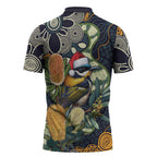 Aussie Honeyeaters Banksia Christmas Zipper Polo Shirt Aboriginal Dots Painting Blue Motif - Aussie Hoodie