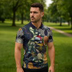 Aussie Honeyeaters Banksia Christmas Zipper Polo Shirt Aboriginal Dots Painting Blue Motif - Aussie Hoodie