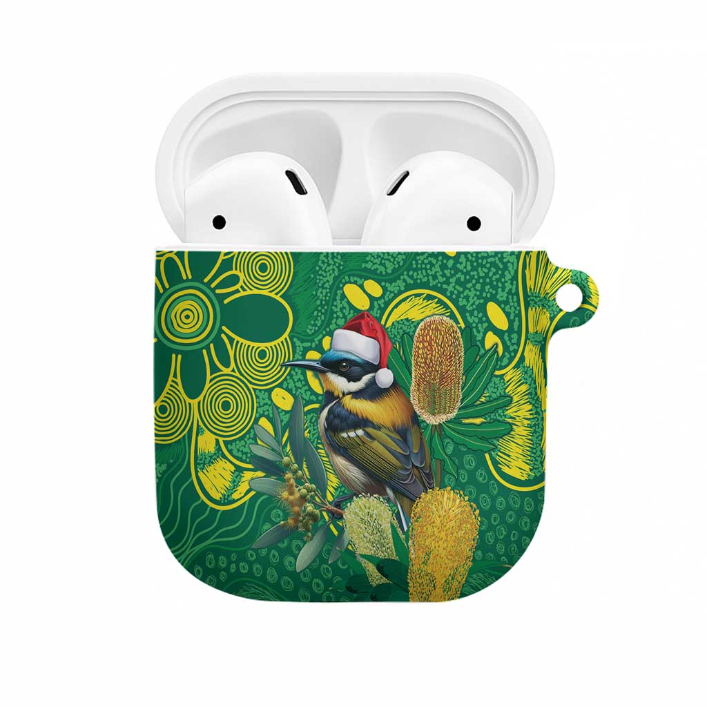 Aussie Honeyeaters Banksia Christmas AirPods Case Aboriginal Dots Painting Green Motif - Aussie Hoodie