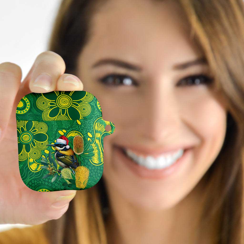 Aussie Honeyeaters Banksia Christmas AirPods Case Aboriginal Dots Painting Green Motif - Aussie Hoodie