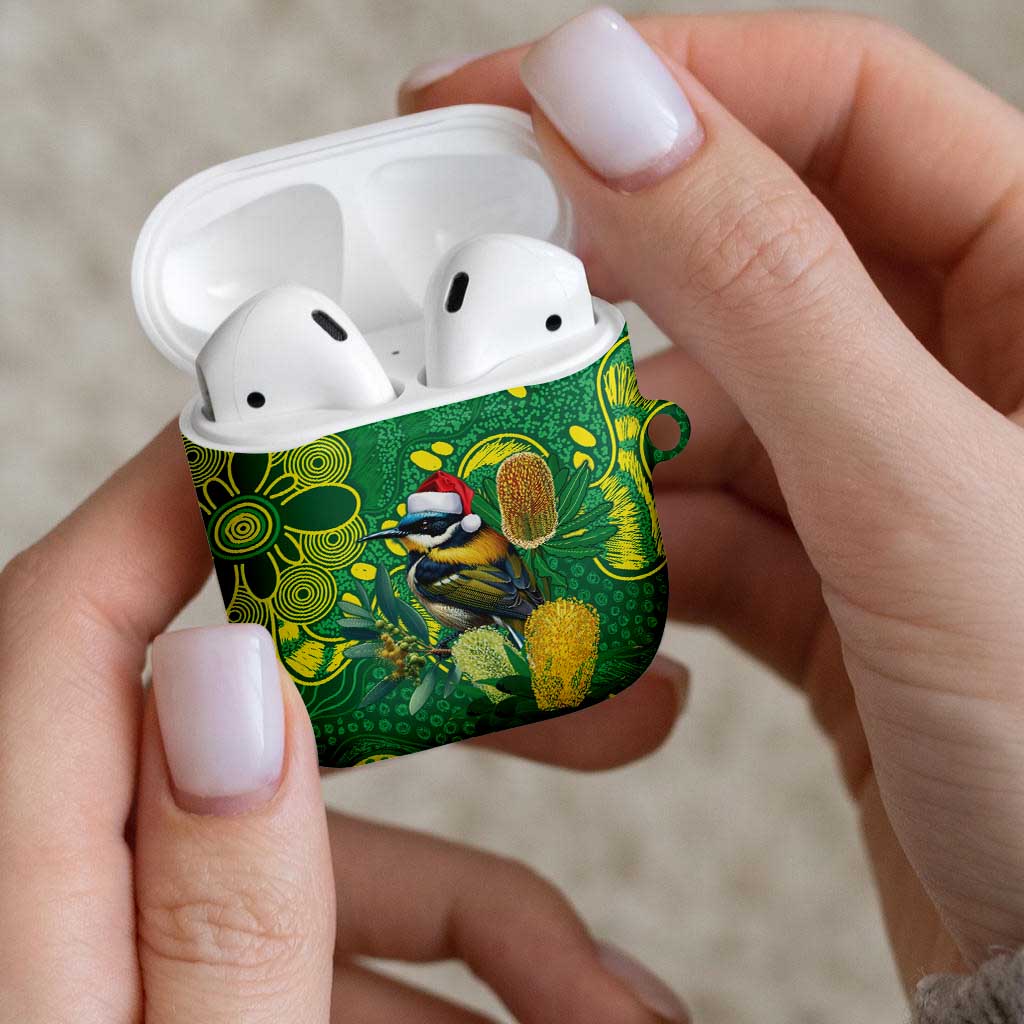Aussie Honeyeaters Banksia Christmas AirPods Case Aboriginal Dots Painting Green Motif - Aussie Hoodie