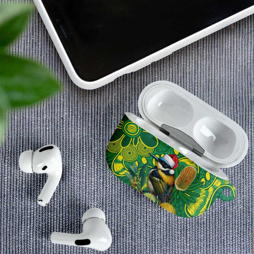 Aussie Honeyeaters Banksia Christmas AirPods Case Aboriginal Dots Painting Green Motif - Aussie Hoodie