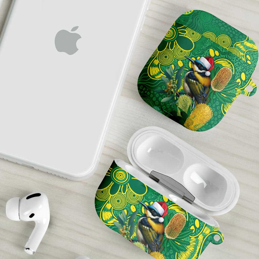 Aussie Honeyeaters Banksia Christmas AirPods Case Aboriginal Dots Painting Green Motif - Aussie Hoodie