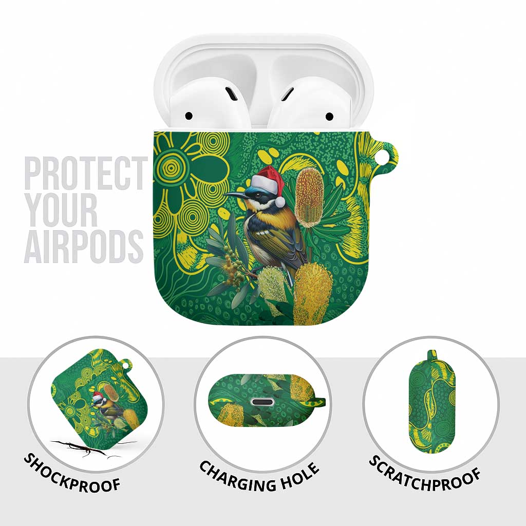 Aussie Honeyeaters Banksia Christmas AirPods Case Aboriginal Dots Painting Green Motif - Aussie Hoodie