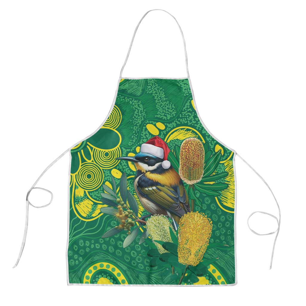 Aussie Honeyeaters Banksia Christmas Apron Aboriginal Dots Painting Green Motif - Aussie Hoodie
