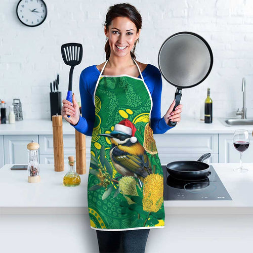 Aussie Honeyeaters Banksia Christmas Apron Aboriginal Dots Painting Green Motif - Aussie Hoodie