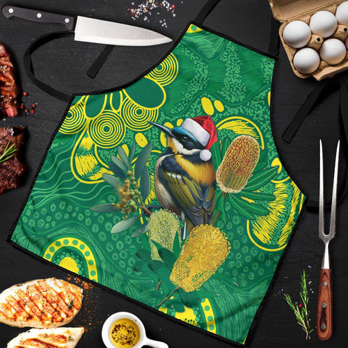 Aussie Honeyeaters Banksia Christmas Apron Aboriginal Dots Painting Green Motif - Aussie Hoodie