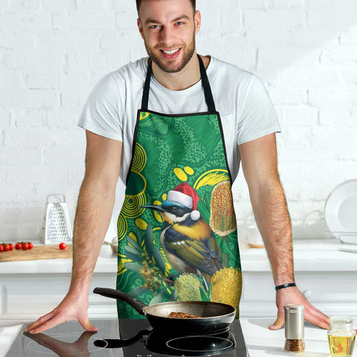 Aussie Honeyeaters Banksia Christmas Apron Aboriginal Dots Painting Green Motif - Aussie Hoodie
