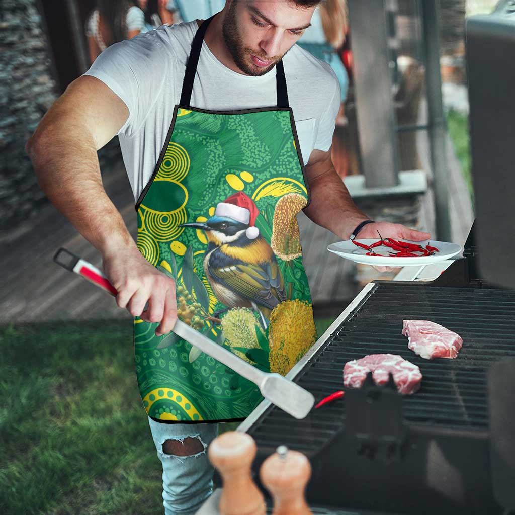 Aussie Honeyeaters Banksia Christmas Apron Aboriginal Dots Painting Green Motif - Aussie Hoodie