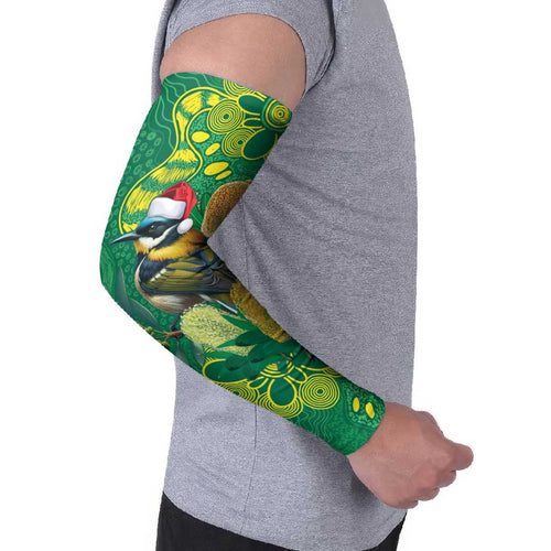 Aussie Honeyeaters Banksia Christmas Arm Sleeves Aboriginal Dots Painting Green Motif - Aussie Hoodie