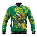 Aussie Honeyeaters Banksia Christmas Baseball Jacket Aboriginal Dots Painting Green Motif - Aussie Hoodie