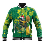 Aussie Honeyeaters Banksia Christmas Baseball Jacket Aboriginal Dots Painting Green Motif - Aussie Hoodie