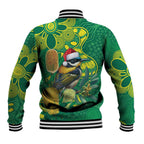 Aussie Honeyeaters Banksia Christmas Baseball Jacket Aboriginal Dots Painting Green Motif - Aussie Hoodie