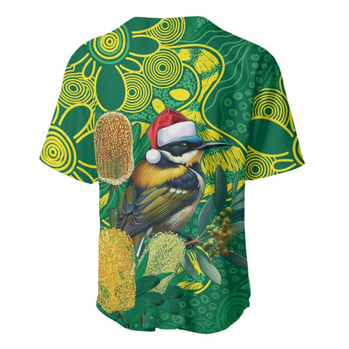 Aussie Honeyeaters Banksia Christmas Baseball Jersey Aboriginal Dots Painting Green Motif - Aussie Hoodie