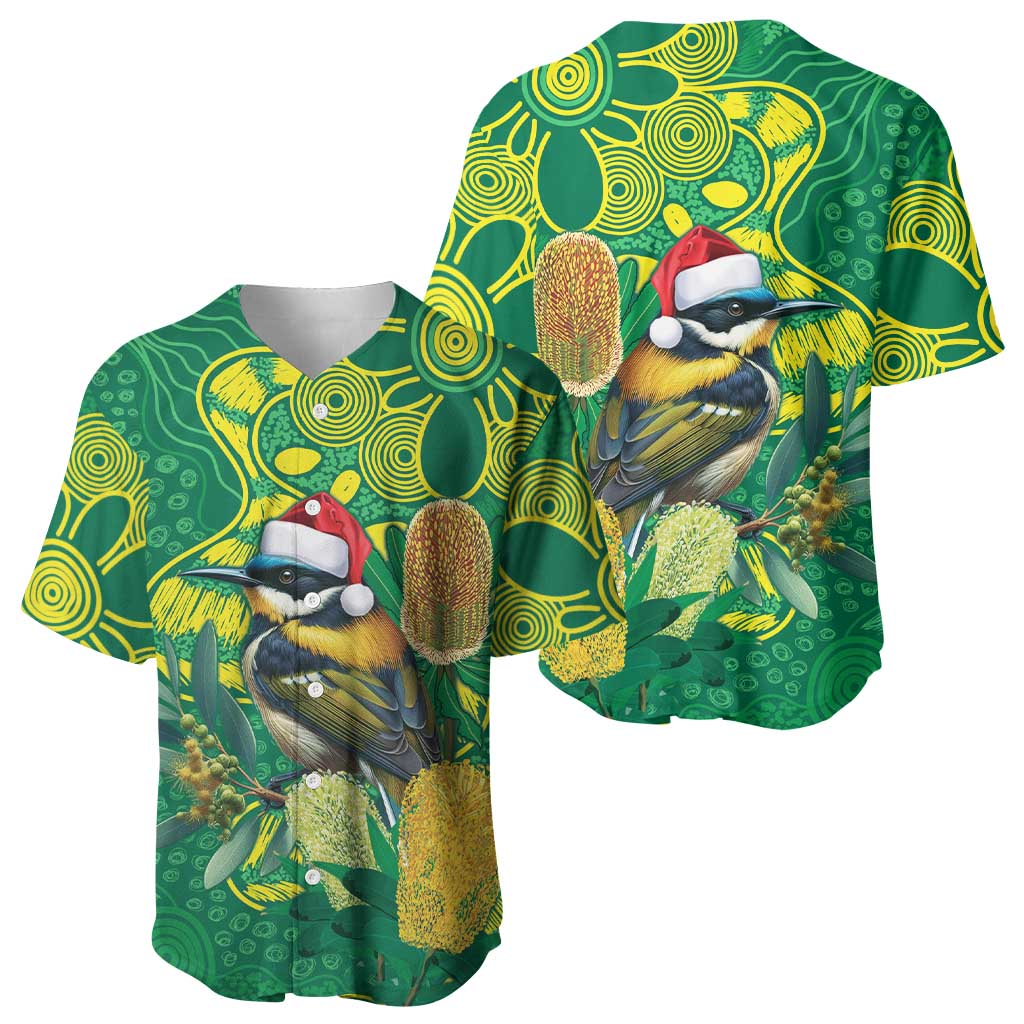Aussie Honeyeaters Banksia Christmas Baseball Jersey Aboriginal Dots Painting Green Motif - Aussie Hoodie