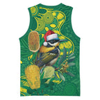 Aussie Honeyeaters Banksia Christmas Basketball Jersey Aboriginal Dots Painting Green Motif - Aussie Hoodie