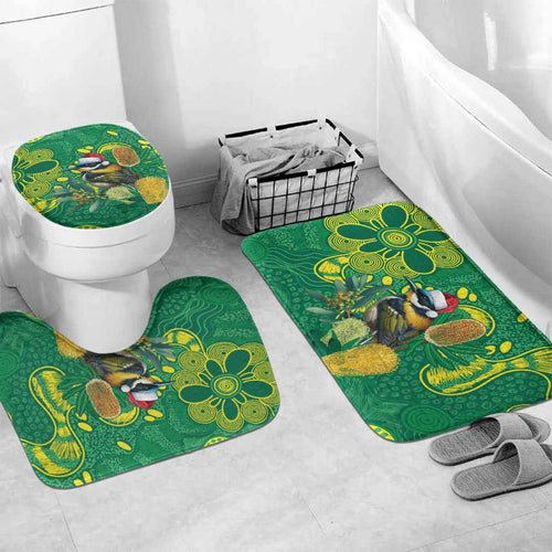 Aussie Honeyeaters Banksia Christmas Bathroom Set Aboriginal Dots Painting Green Motif - Aussie Hoodie
