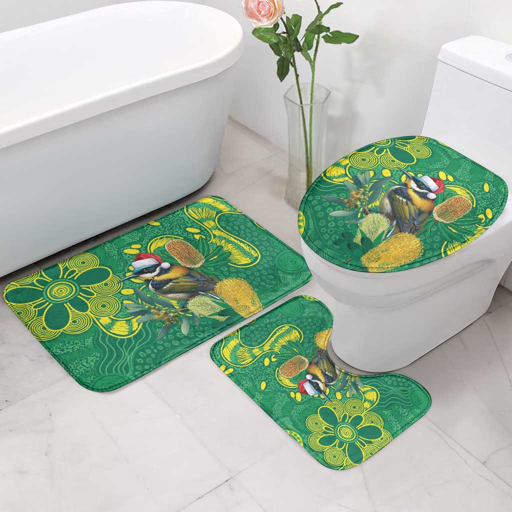 Aussie Honeyeaters Banksia Christmas Bathroom Set Aboriginal Dots Painting Green Motif - Aussie Hoodie