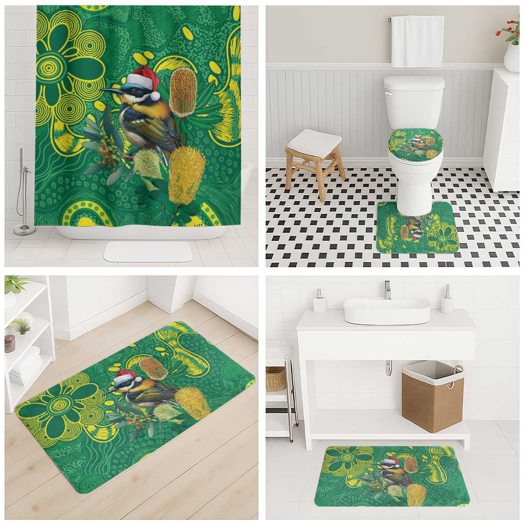 Aussie Honeyeaters Banksia Christmas Bathroom Set Aboriginal Dots Painting Green Motif - Aussie Hoodie