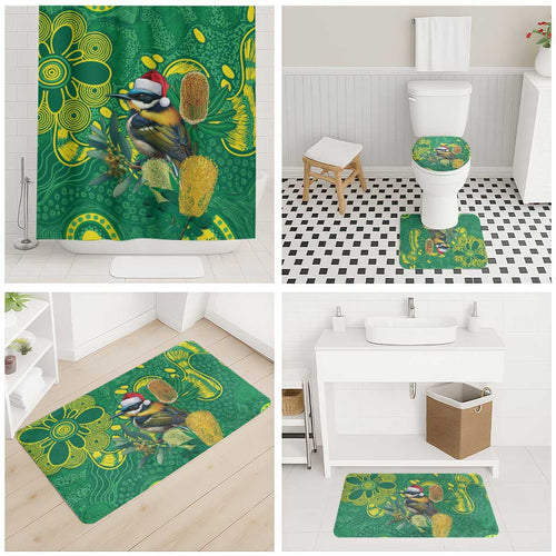 Aussie Honeyeaters Banksia Christmas Bathroom Set Aboriginal Dots Painting Green Motif - Aussie Hoodie