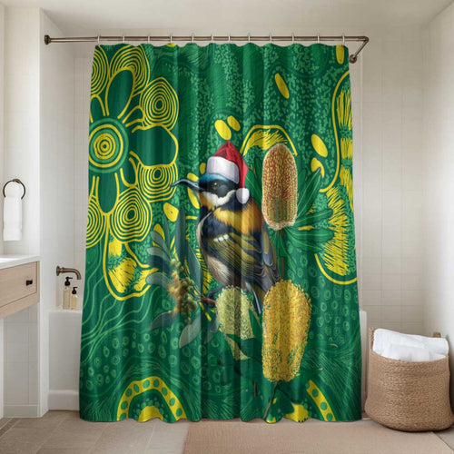Aussie Honeyeaters Banksia Christmas Bathroom Set Aboriginal Dots Painting Green Motif - Aussie Hoodie