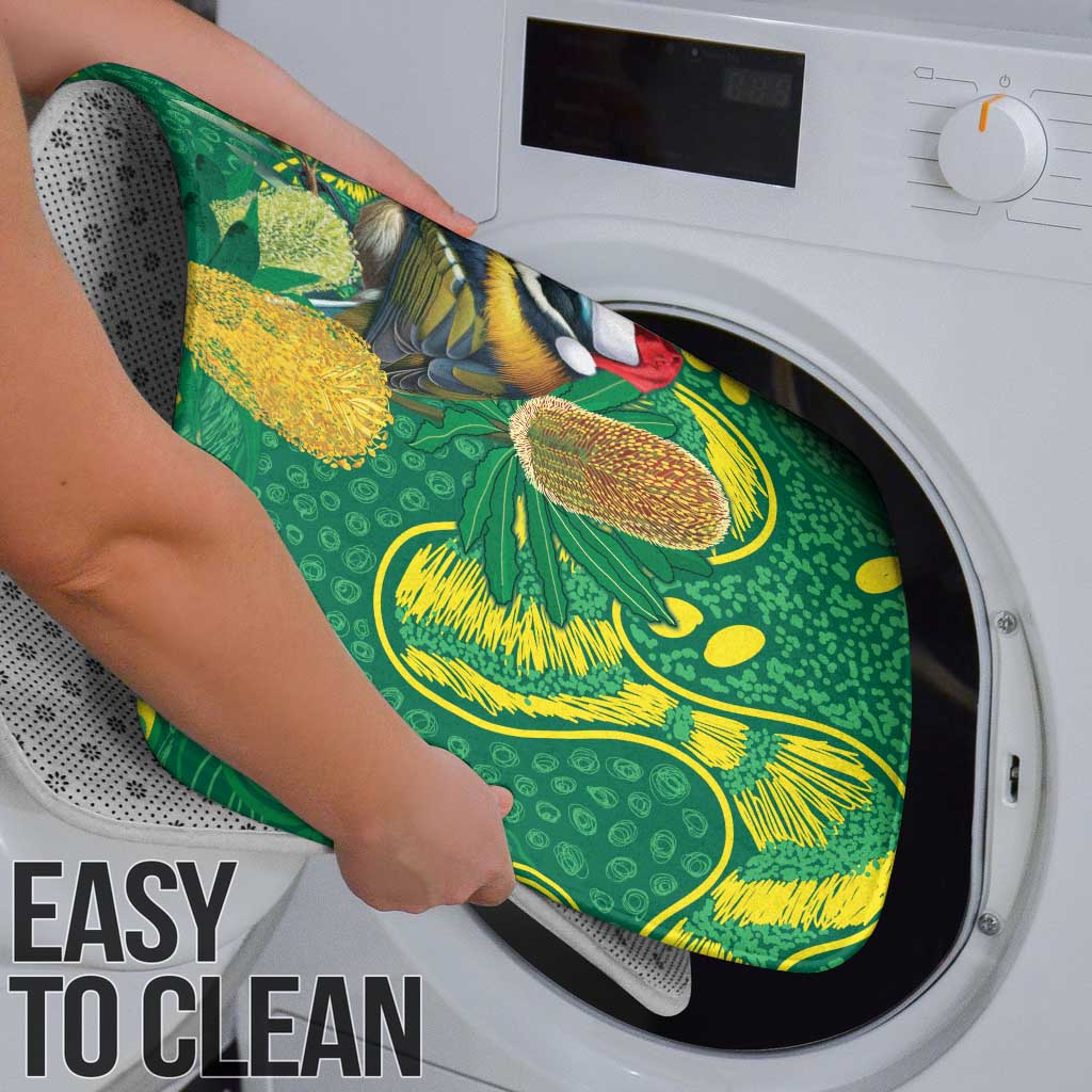 Aussie Honeyeaters Banksia Christmas Bathroom Set Aboriginal Dots Painting Green Motif - Aussie Hoodie