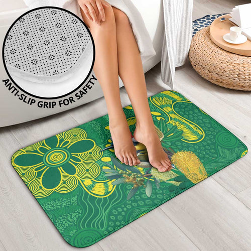 Aussie Honeyeaters Banksia Christmas Bathroom Set Aboriginal Dots Painting Green Motif - Aussie Hoodie
