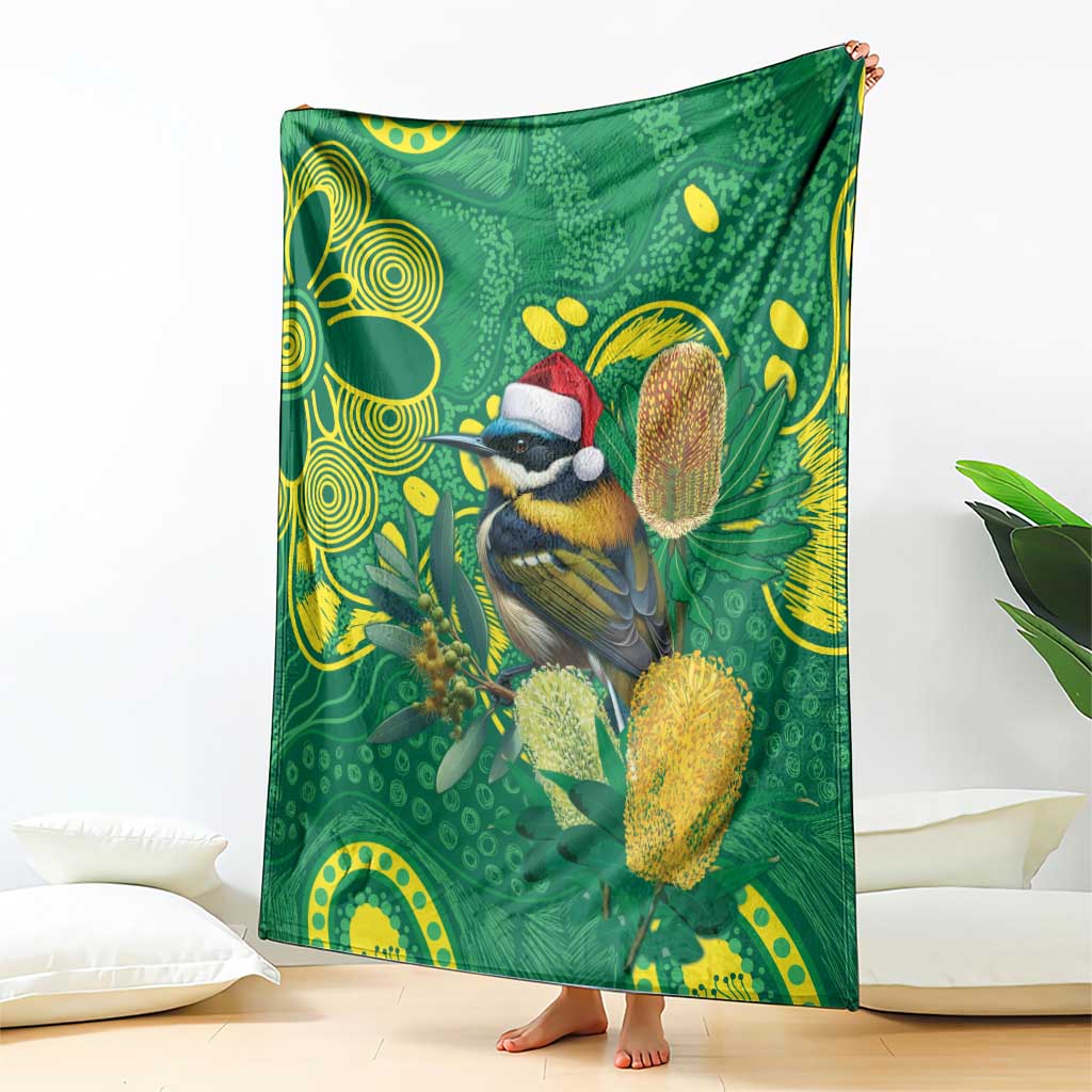 Aussie Honeyeaters Banksia Christmas Blanket Aboriginal Dots Painting Green Motif - Aussie Hoodie