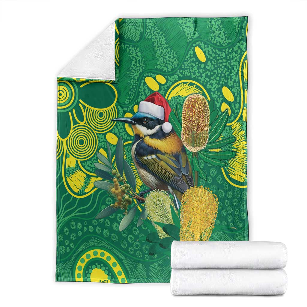Aussie Honeyeaters Banksia Christmas Blanket Aboriginal Dots Painting Green Motif - Aussie Hoodie