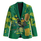 Aussie Honeyeaters Banksia Christmas Blazer Aboriginal Dots Painting Green Motif - Aussie Hoodie