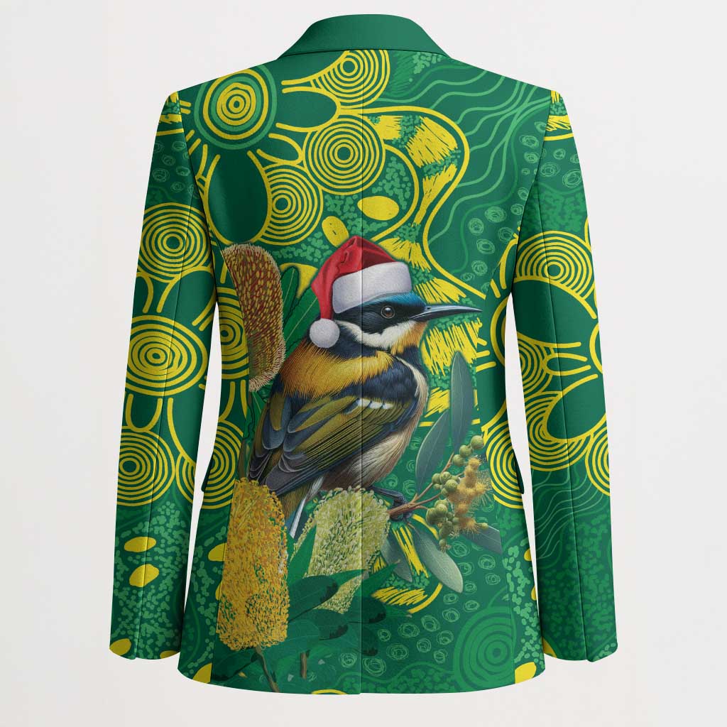 Aussie Honeyeaters Banksia Christmas Blazer Aboriginal Dots Painting Green Motif - Aussie Hoodie