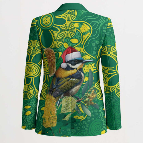 Aussie Honeyeaters Banksia Christmas Blazer Aboriginal Dots Painting Green Motif - Aussie Hoodie