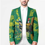 Aussie Honeyeaters Banksia Christmas Blazer Aboriginal Dots Painting Green Motif - Aussie Hoodie