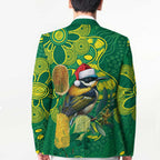 Aussie Honeyeaters Banksia Christmas Blazer Aboriginal Dots Painting Green Motif - Aussie Hoodie