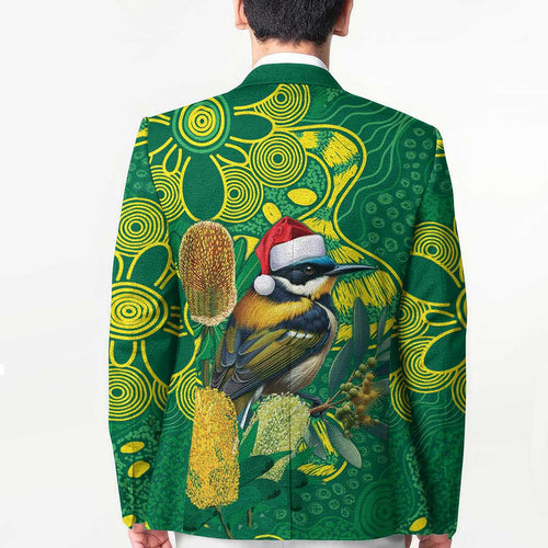 Aussie Honeyeaters Banksia Christmas Blazer Aboriginal Dots Painting Green Motif - Aussie Hoodie