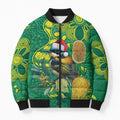 Aussie Honeyeaters Banksia Christmas Bomber Puffer Jacket Aboriginal Dots Painting Green Motif - Aussie Hoodie