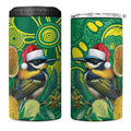 Aussie Honeyeaters Banksia Christmas 4 in 1 Can Cooler Tumbler Aboriginal Dots Painting Green Motif - Aussie Hoodie