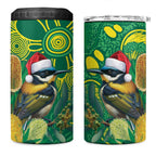 Aussie Honeyeaters Banksia Christmas 4 in 1 Can Cooler Tumbler Aboriginal Dots Painting Green Motif - Aussie Hoodie