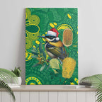 Aussie Honeyeaters Banksia Christmas Canvas Wall Art Aboriginal Dots Painting Green Motif - Aussie Hoodie